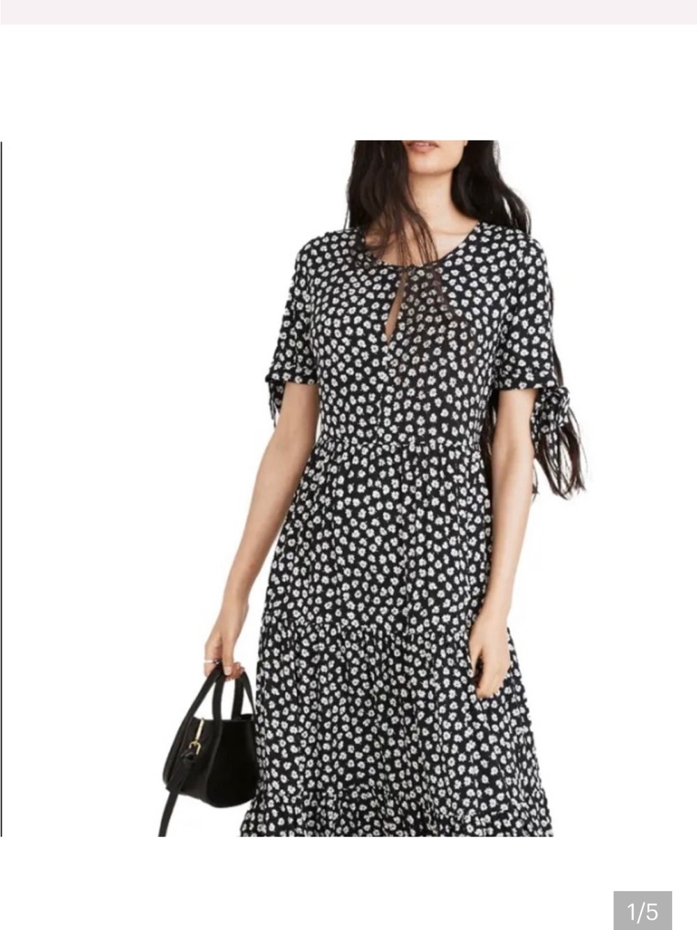 Madewell Black & White Tie-sleeve Midi Dress With Woodcut Flowers Sz Small
